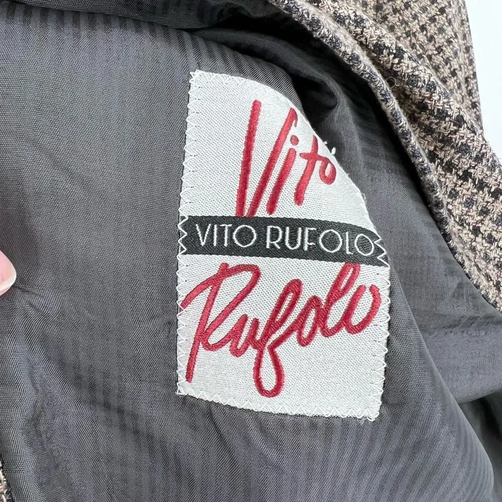 Vintage Vito Rufolo Silk Wool Sport Coat Blazer size 43E brown herringbone plaid